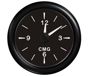 Часы аналоговые чёрные 12 В с черной окант 52 мм.