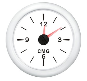 Часы аналоговые белые 12 В с бел окантовкой 52 мм.
