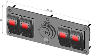 Панель электрическая 4 переключателя и розетка